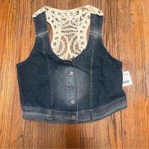 Free people denim lace back Vest NEW size large